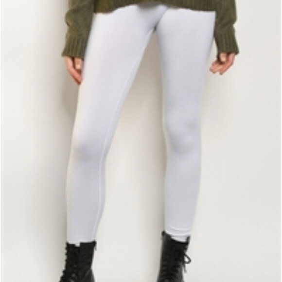 White Fleece High Waisted Leggings One Size - Picture 1 of 3